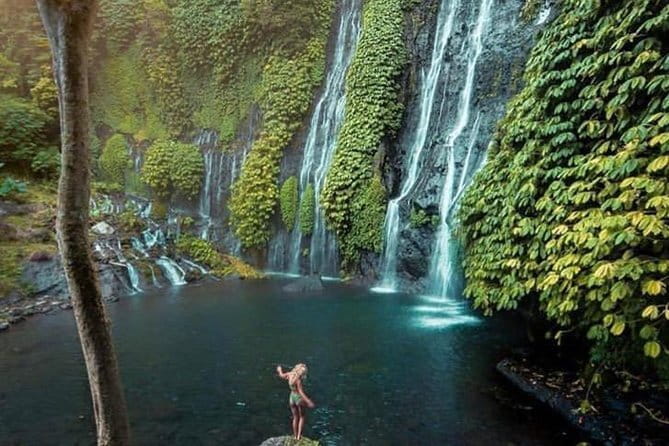 Bali: Bedugul Temple, Banyumala Waterfall, UNESCO Rice Terrace - Jatiluwih rice terraces, Mount Batukaru in the background